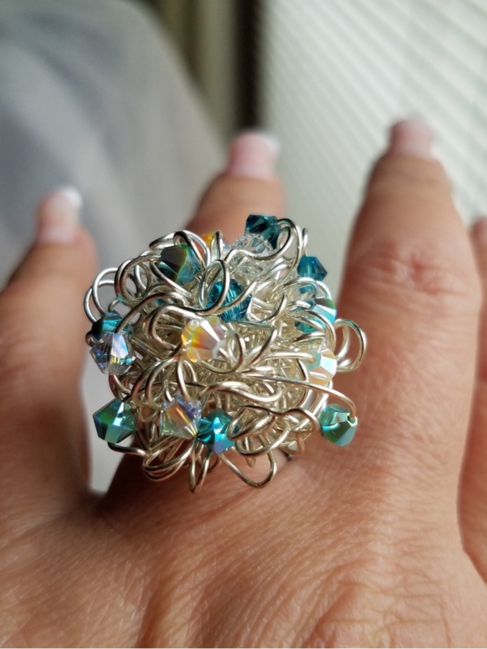 Swarovski Elements Handmade Aurora Borealis Contemporary Statement Ring NEW